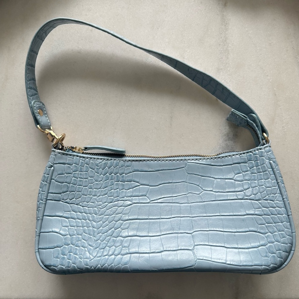Blue croc embossed shoulder bag